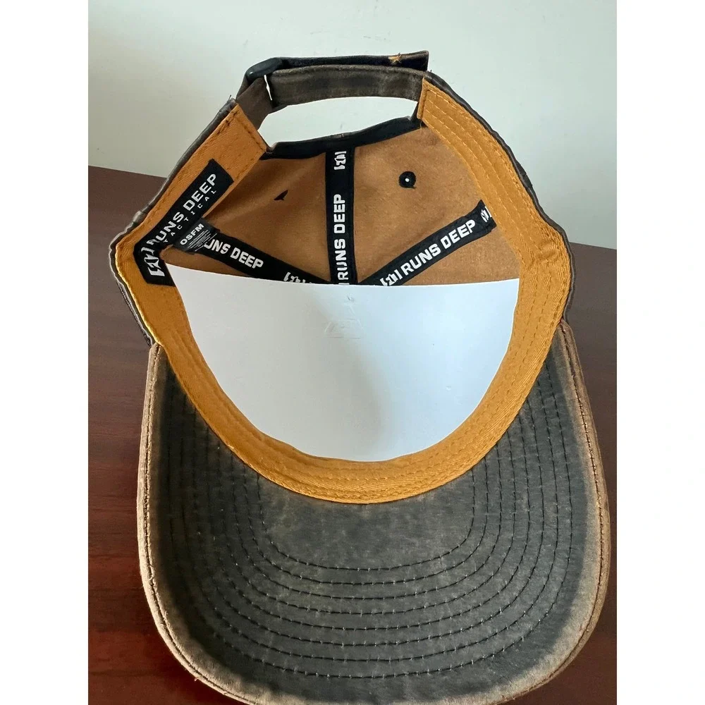Runs Deep Tactical Mens American Flag Patch Brown Distressed Baseball Cap OSFM